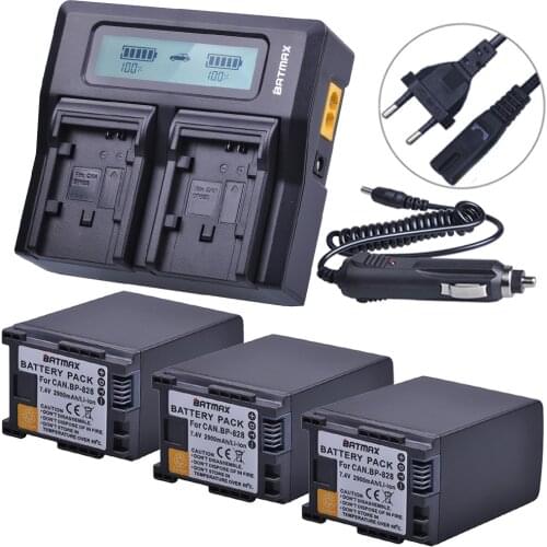 3Pc 2900mAh BP828 BP 828 Camera Batteries + Rapid LCD Dual Charger for Canon HFS30 HF20 HG20 G30 G40 XA20 XA25 HFM300 HFM30 HFG3