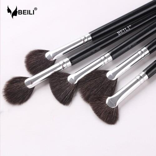 BEILI Black 5pcs Professional Natural Makeup Brushes Set Goat Hair Highlighter Blush High quality brush makeup with bag