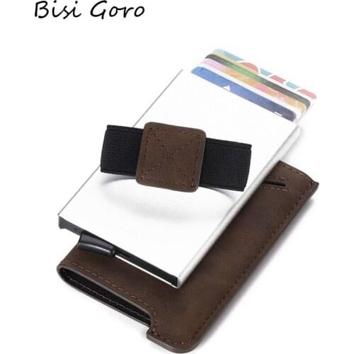 Bisi Goro 2021 Brand Pu Leather Wallets Credit Bank CardHolder Aluminum Alloy Business Casual Short Slim Male Purse Bags For Men