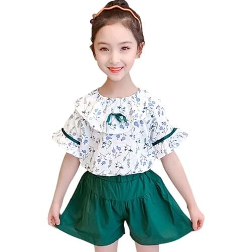 Kids Clothes Girls Floral Tshirt + Short Teenage Girls Clothing Casual Style Girl Outfit Summer Childrens Clothes