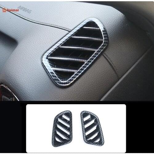 For Kia Seltos 2019 2020 2021 Carbon Fiber Interior Chrome Front Air Condition Outlet Vent Molding Cover Cap Trim Accessories