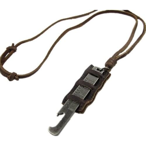 European and American creative cowhide necklace cowhide bottle opener sweater chain punk long pendant male necklace wholesale