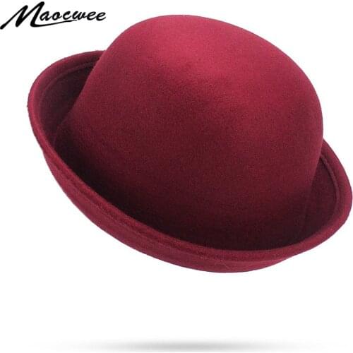 Girl Cute Pink Red Black Fedoras Autumn Winter Vintage Solid Color Casual Dome Fedora Hats Women Church Hat Felt Hats Chapeau