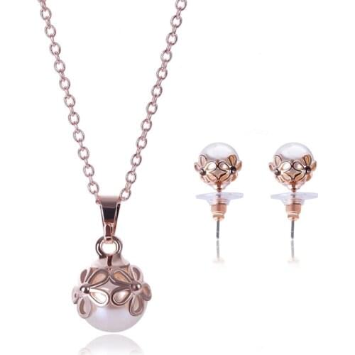 Hot New KC Gold-color Jewelry Set Necklace Earrings Pendant Rhinestone Simulated Pearl Jewelry For Bridal/Birthday/Party