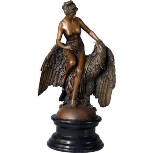 Greek Sculpture Youth Goddess Hebe and The Eagle of Jupiter Bronze Statue Anniversary Gift Wedding Decor Antique Art