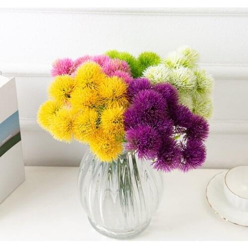 Artificial Flowers Green Purple Yellow Real Touch Dandelion Plants Plastic Flowers Home Decoration