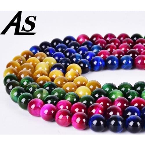 Asingeloo Natural Stone Magenta Green Blue Tiger Eye Round Loose Beads 15" Strand 4 6 8 10 MM For Jewelry Bracelet Making