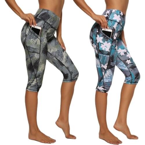 Calf-Length Yoga Running Leggings Fitness Women High Waist Workout Yoga Pants With Pockets Push Up Sport Leggins Gym Girl Tights