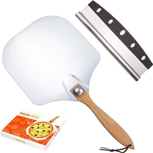 Cutter Rocker Metal Pizza Peel with Foldable Wood Handle Pizza Paddle for Pizza Stone Pizza Oven Accessories and Pizza Paddle