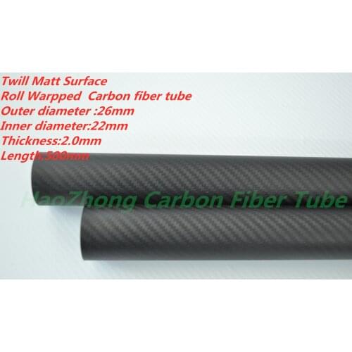 Matt 1-10 pcs 26MM OD x 22MM ID Carbon Fiber Tube 3k 500MM Long with 100% full carbon, (Roll Wrapped) Suit for RC Helicopter