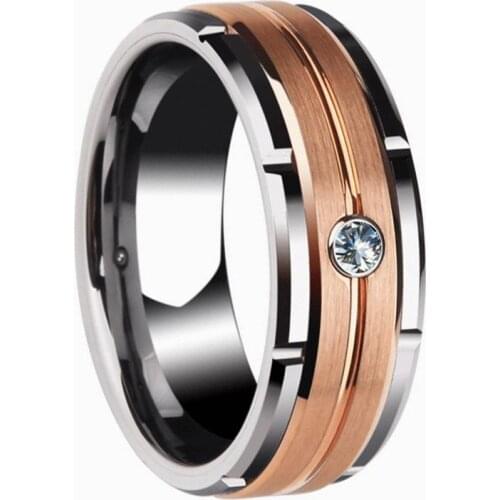 Fashion Charm Rose Gold Color 8mm Ring Trendy Men Jewelry For Male Valentines Day Gift Classic Mens Ring