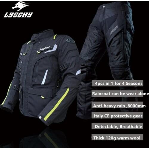 LYSCHY Mens Detachable Waterproof Racing Motorbike Jacket Motorcycle Jacket Gear Warm Wool Jaqueta Motoqueiror+CE Protection