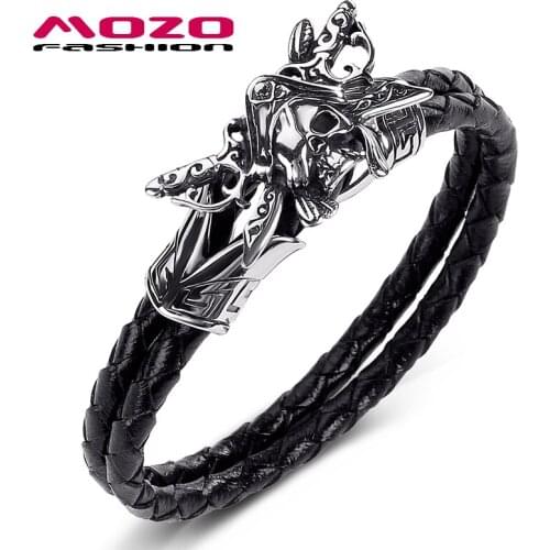Men Jewelry Black Genuine Leather Bracelet Stainless Steel Punk The King Of Pirates Charm Hot Women Bangle