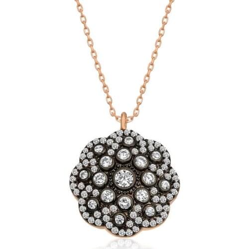 Real Silver 925 Jewelry Silver Flower Pattern Diamond Montür Necklace