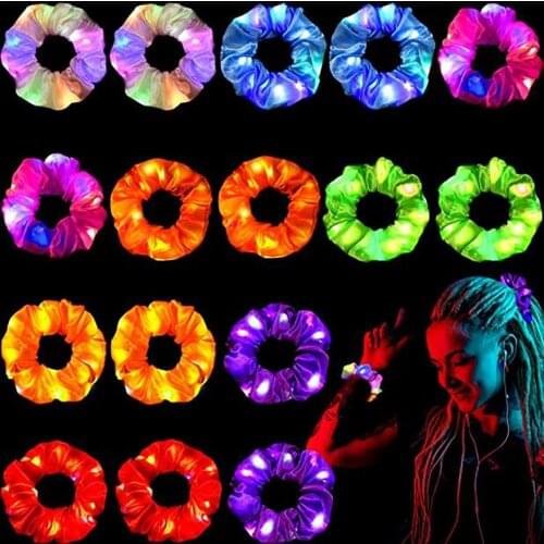 2020 New Girls LED Christmas Scrunchies Hairband Ponytail Holder Headwear Elastic Hair Bands Solid Color Hair Accessories