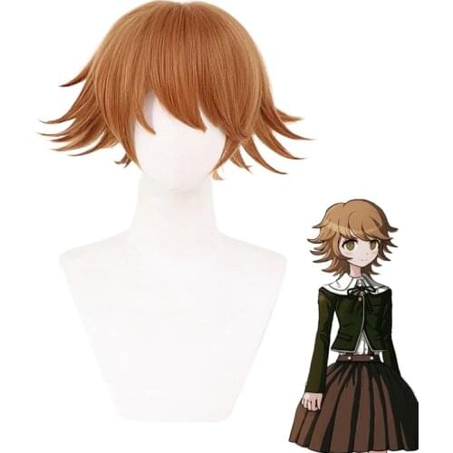 Game Danganronpa Fujisaki Chihiro Wig Cosplay Costume Brown Short Heat Resistant Hairpiece Dangan Ronpa Fujisaki Chihiro