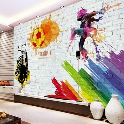 Custom photo wallpaper Brick wall city graffiti mural football stadium tooling background wallpaper corridor decorative painting