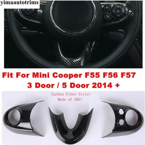 Steering Wheel Gear Frame Panel Carbon Fiber Decoration Cover Trim Kit For Mini Cooper F55 F56 F57 3 Door 5 Door 2014 - 2019