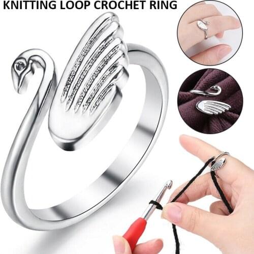 Adjustable Swan Knitting Loop Silver Color Crochet Ring Finger Decoration Wear Yarn Guides Ring Thimble Sewing Tools Gifts