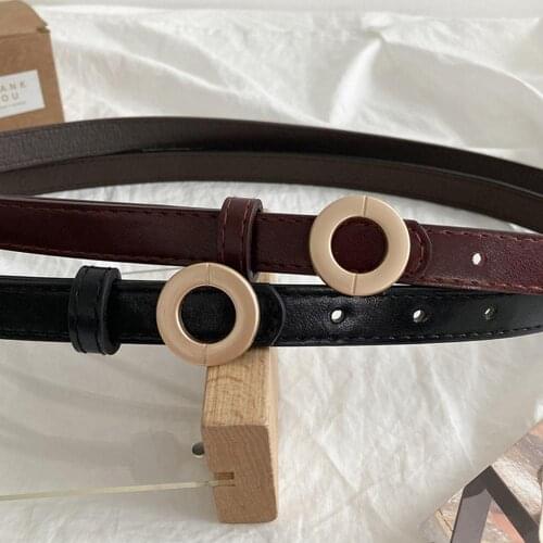 New Men Waistband All-match Women Thin Metal Round Buckle Fake Leather Fashion Waist Belts Wholesale