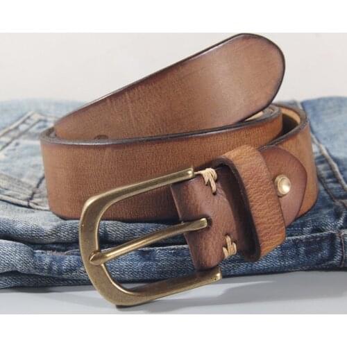 Thick Cowhide Belt Mens Pure Copper Button Top Cowhide All-match Casual Jeans Belt High Quality Retro Luxury Men Belt ABC