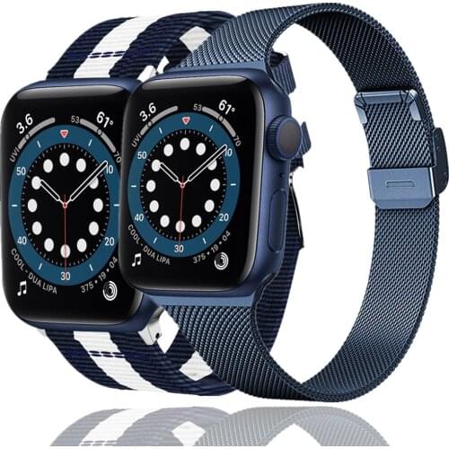 2pcs watchband for apple watch 6 5 4 se band 44mm 40mm nylon slim Stainless Steel mesh loop for iwatch strap 3 42mm 38mm correa