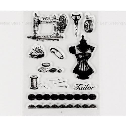 Vintage tailor icon stamps sew machine card crafting stamps clear stamps card making