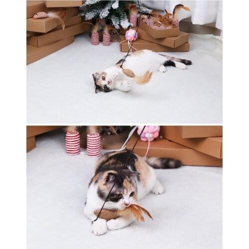Funny Cat Toy Fishing Rod Kitten Cat Pet Toy Stick Teaser Rainbow Streamer Interactive Cat Play Wand With Feather Toys For Cats
