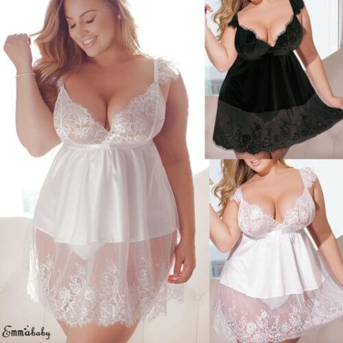 Hot Sale Stylish Casual Lace Sleeveless Nightwear G-string Oversize Plus Size 5XL Women Sexy Nightgown Sleepwear Underwear Dress