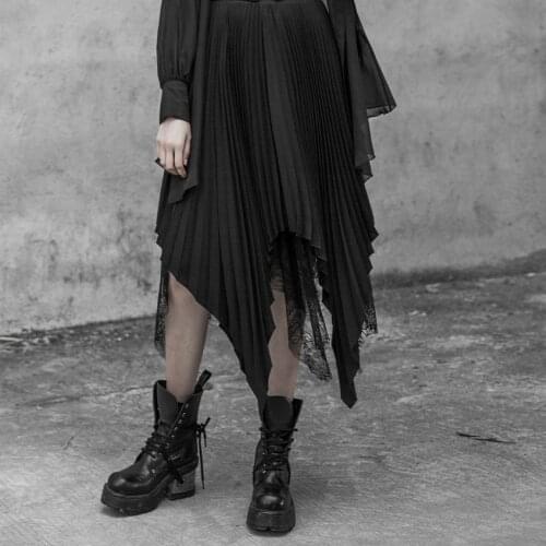 PUNK RAVE Women Both Sides Gothic Skirts Sharp Angle Irregular Hem Pleated Chiffon Casual Long Skirt