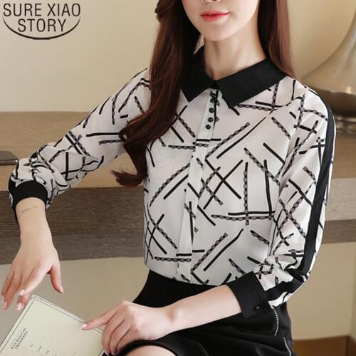 Women Long Sleeve Blouses Chiffon Shirts Spring and Autumn Print Shirts Office Lady Korean Fashion Clothes Women Blouses 10757