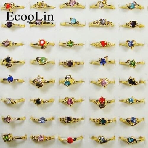 50Pcs Classic Hot Sale Rhinestone Gold Rings For Women Cheap Wholesale Bulks Jewelry Lots LR119