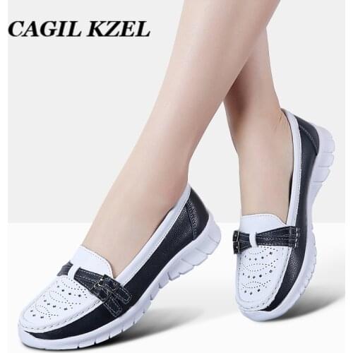 CAGILKZEL 2019 Summer Leather Women Shoes Handmade Flats Casual Shoes Woman Slip-on Loafers Ballet Flats Ladies Shoes Slipony