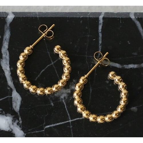 Gold bead half hoop earring for women stainless steel minimalist chic elegant C hoop earring fashion