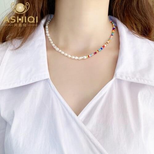 ASHIQI Natural Freshwater Baroque Pearl Necklace Fashion Colorful Bead Jewelry for Women New Gift