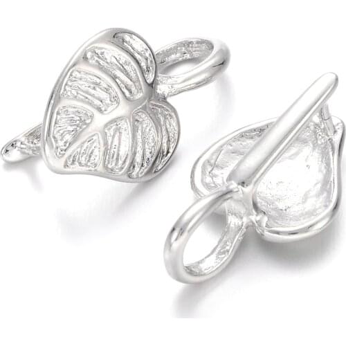 20Pcs Brass Pinch Bails Ice Pick Pinch Clip Clasp Hangers Pendant Connector Leaf Shape Platinum Color for DIY Jewelry Making