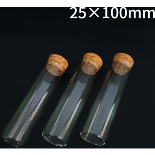 24pcs/lot 25x100mm Flat Bottom Tea Glass Test Tube Drosophila Vials Culture Tube With Cork Stoppers