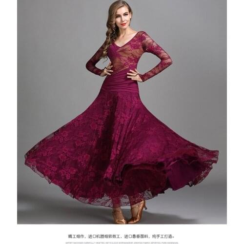 Ballroom Dance Dress For Women long sleeve Standard Dancing Dresses Ladys laceWaltz Ballroom Competition Dance Costume MY790