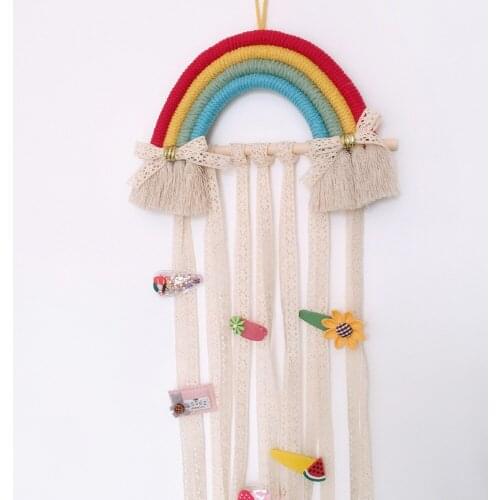 Hot Sale Rainbow Tassel Wall Hanging Decoration Hair Bows Storage Belt Girls Room Ornaments Hair Clips Hanger Organizer Strip