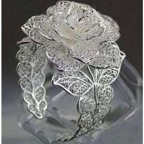 Free shipping Charm Blooming Rose Miao Silver Bracelet cuff bangle