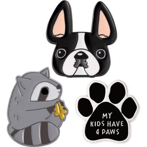 Animal Series Brooches Pet Black Cat Dog Enamel Pins MY KIDS HAVE 4 PAWS Dress Lapel Pin Lovely Badge Gift Jewelry for Kids