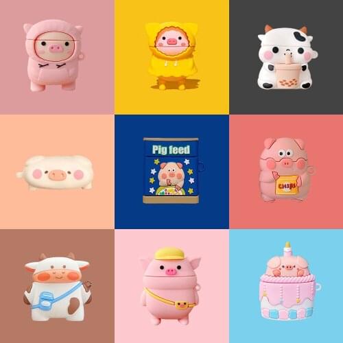 3D Earphone Case For Airpods Case Silicone Cute Penguin Pig Cattle Cartoon Headphone/Earpods Cover For Air pods 2 Case