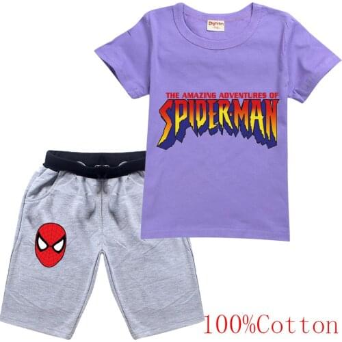 Disney SpiderMan Kids Clothes Set Summer child cool Cotton Top Tees Short Sleeves Girl T-Shirts Set