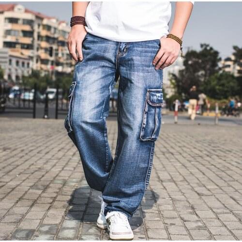 Men New Fashion Denim Pants Big Size 18665-5 Men Jeans Pants Casual Cotton Denim Trousers Multi Pocket Cargo Jeans