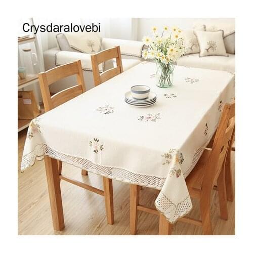 Europe Flowers Tablecloth White Hollow Lace Cotton Linen Dustproof Table cloth Wedding Banquet TV Cabinet Cover Cloth