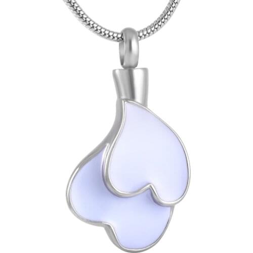 IJD9021 Blue Enamel Doube Heart Stainless Steel Memorial Urn Jewelry Ashes Holder Cremation Keepsake Pendant&Necklace For Women