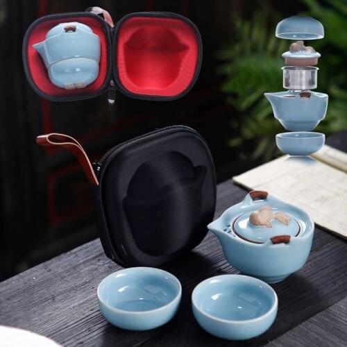 Chinese Kung Fu Tea Set Ceramic Portable Teapot Set Outdoor Travel Gaiwan Tea Cups of Tea Ceremony Household Teacup Fine Gifts
