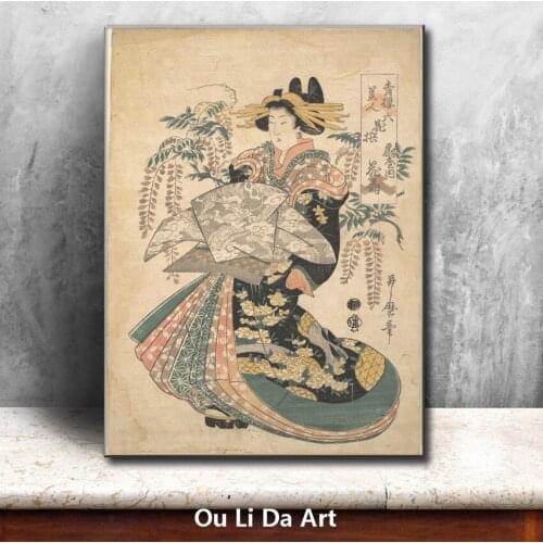 Classical Japan flower kimono women oil painting canvas painting printings printed on canvas wall art decoration picture