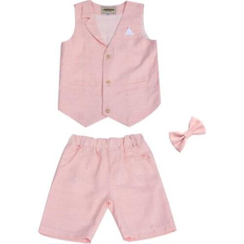 Boys Summer Vest Shorts Bowtie 3PCS Clothing Set Kids Birthday Wedding Dress Skirt Photography Suit Gentleman Children Costumes