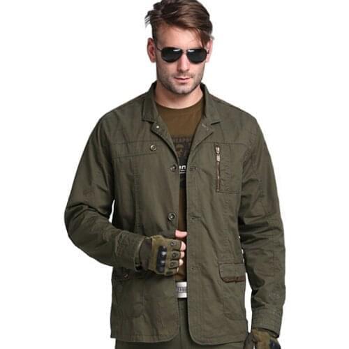 Military Tactical Casual Jacket Outdoor 100% Cotton Breathable Mens Jacket Camping Climbing Training Hiking Sports Coat Clothes